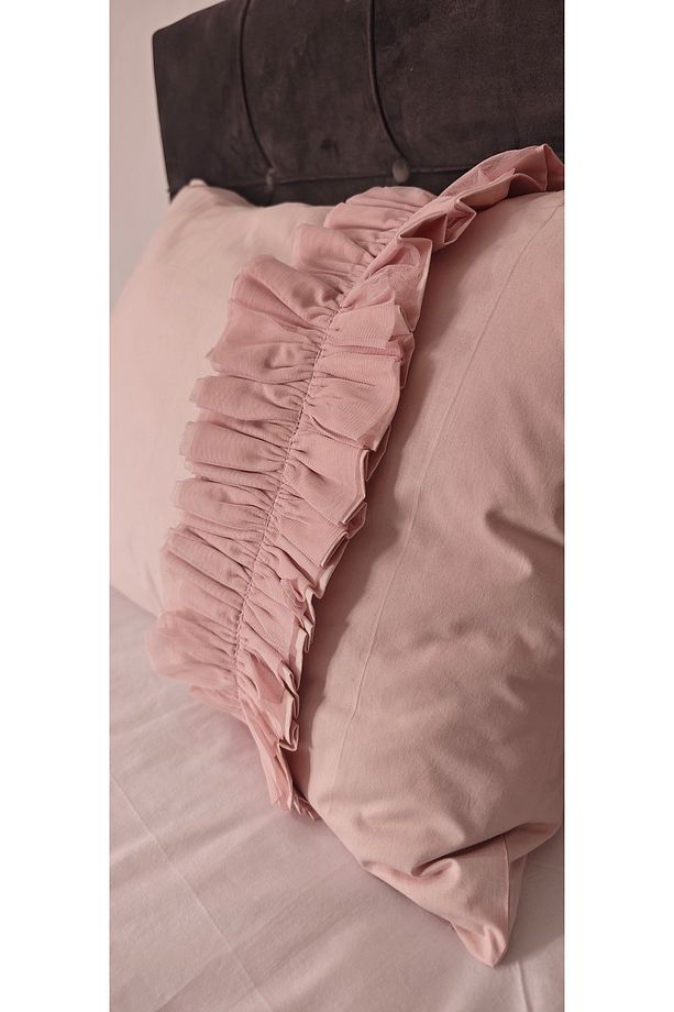 Yatak Runner & Tek Kişilik Fırfırlı Tüllü Pudra Pembe 60 x 170 1 Adet Yastık 50 x 70 - 3
