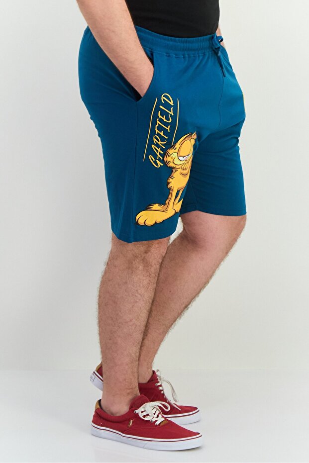 شورت جرافيكي أساسي للرجال، أزرق مخضر - 2