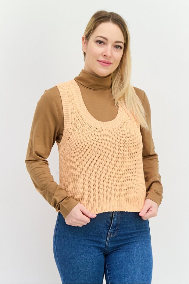 Women U-Neck Sleeveless Knitted Tank Top, Orange