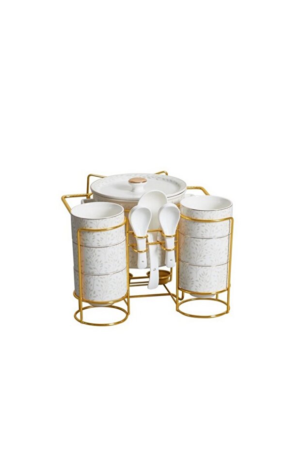 15-Piece Elegant Design Leaf Pattern Serving Set with Stand - 1