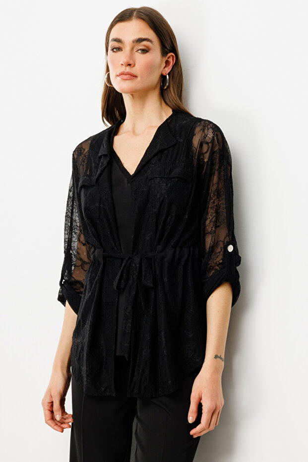 İç Atletli Dantelli Ceket - 2