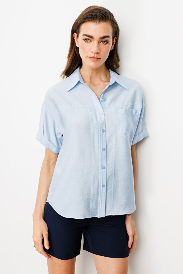 Kısa Kol Düğmeli Bluz - 2