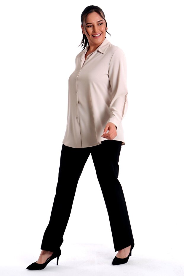 Trend42plus Büyük Beden Basic Bej Gömlek - 2