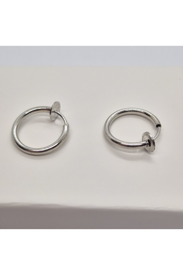 Stainless Steel Compression Fake Perforation Free (12 mm) Hoop Earrings (Thickness:1 mm)