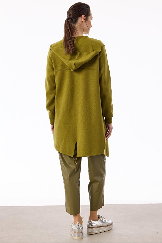 Kapüşonlu Triko Hırka LIME - 4