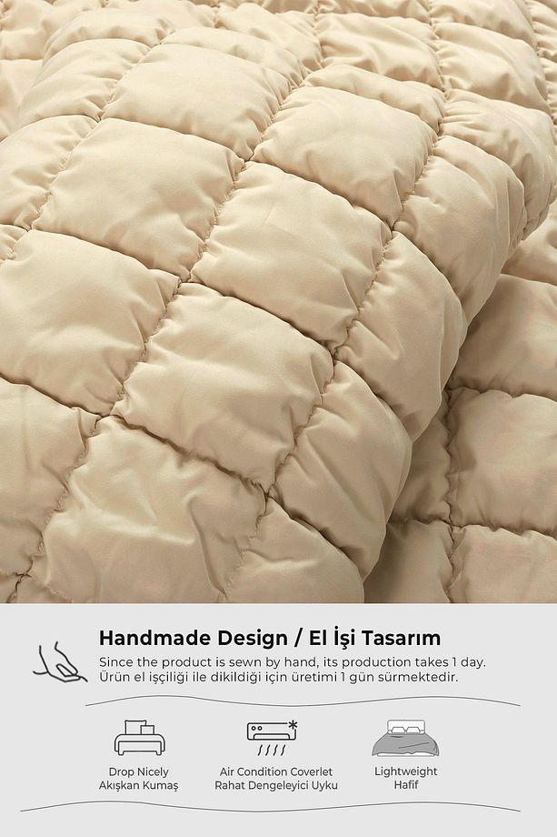 Puff Yatak Örtüsü Seti Tek Kişilik El İşi Pamuklu Yorgan 2 Parça Uyku Takımı 180x240cm Açık Bej - 2