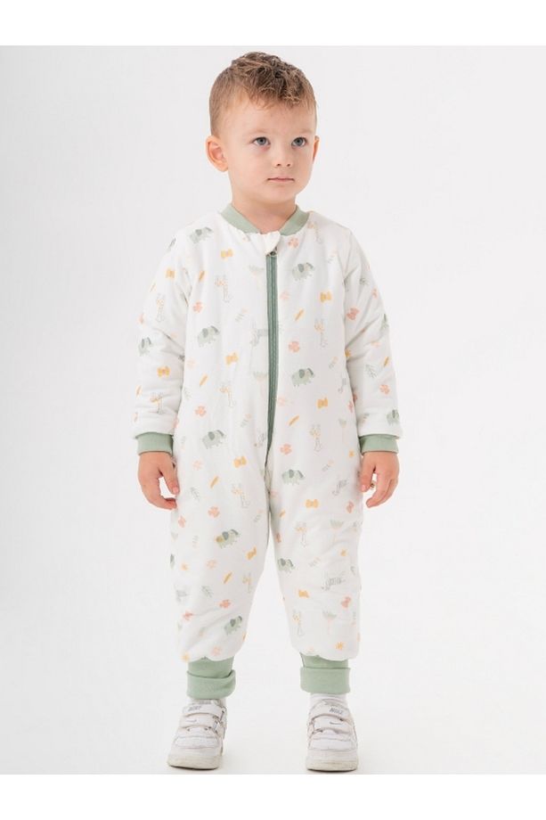 Uyku Tulumu Fermuarlı Uzun Kollu Kışlık Bebek Çocuk Safari Desenli Kalın 2,5 Tog Unisex - 3