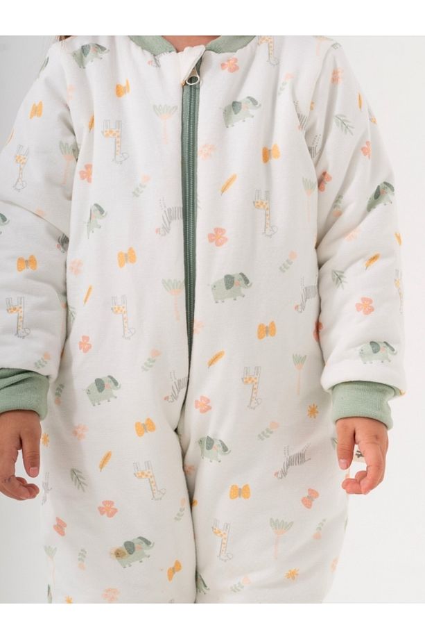 Uyku Tulumu Fermuarlı Uzun Kollu Kışlık Bebek Çocuk Safari Desenli Kalın 2,5 Tog Unisex - 4
