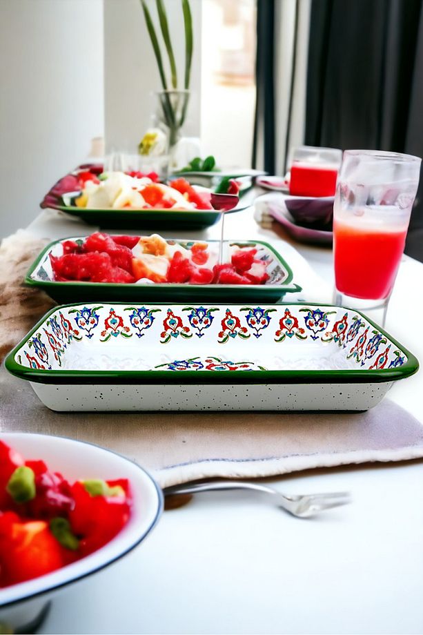 28 No Emaye Dörtgen Tabak Meze Kahvaltılık Kamp Piknik - 6