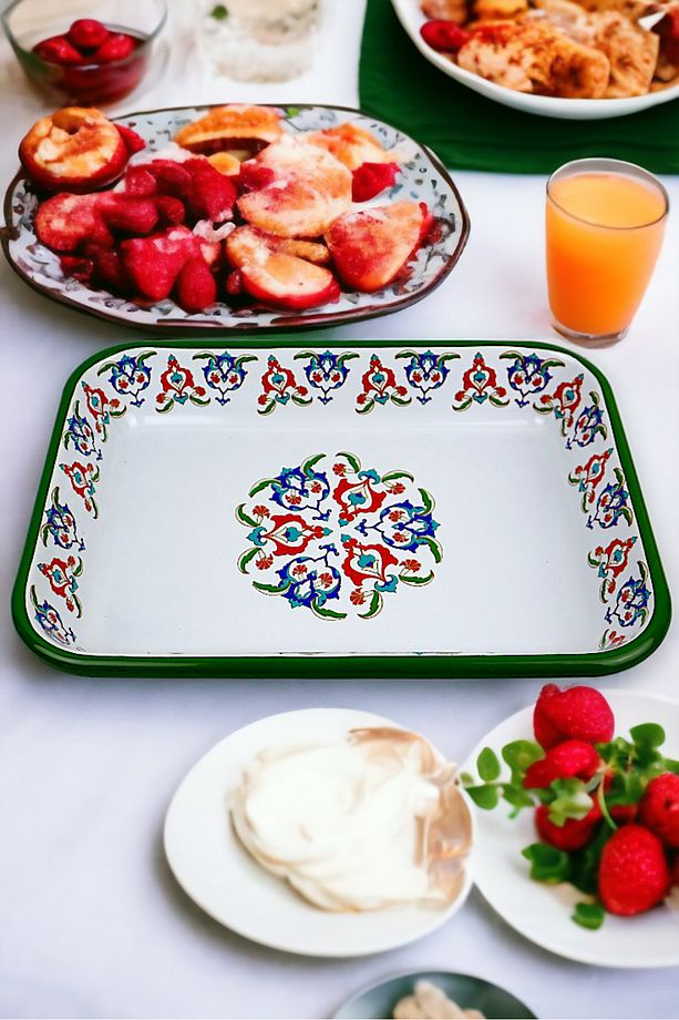 28 No Emaye Dörtgen Tabak Meze Kahvaltılık Kamp Piknik - 7