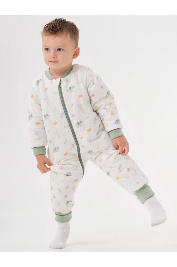 Uyku Tulumu Fermuarlı Uzun Kollu Kışlık Bebek Çocuk Safari Desenli Kalın 2,5 Tog Unisex - 5