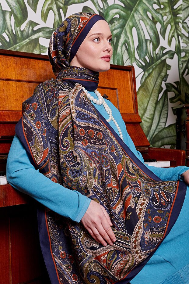 شال ملكي بنمط عرقي برتقالي - 3