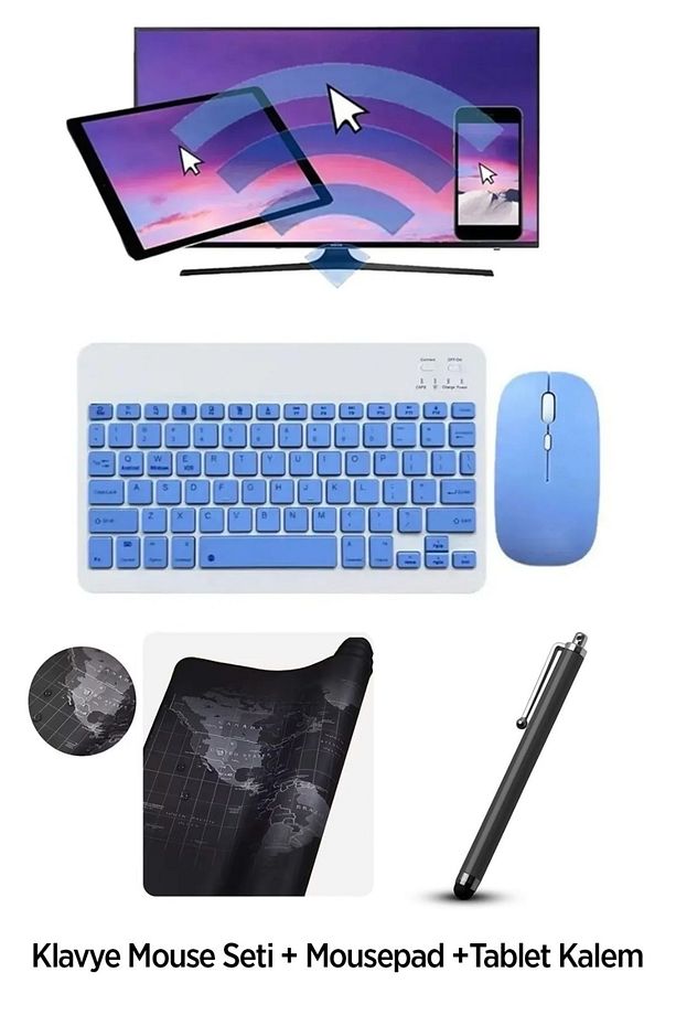 Tüm Cihazlara Uyumlu Kablosuz Bluetooth Klavye+mouse Set+MousePad+Tablet Kalemi - 1