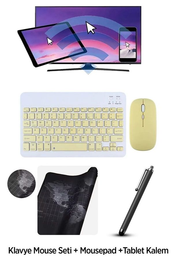 Tüm Cihazlara Uyumlu Kablosuz Bluetooth Klavye+mouse Set+MousePad+Tablet Kalemi - 1