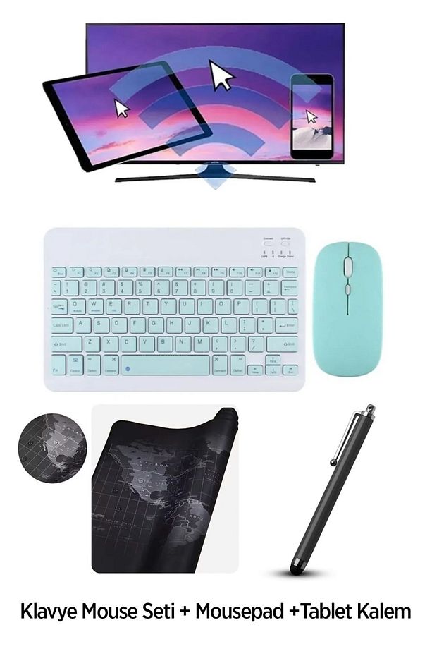Tüm Cihazlara Uyumlu Kablosuz Bluetooth Klavye+mouse Set+mousepad+tablet Kalemi - 1