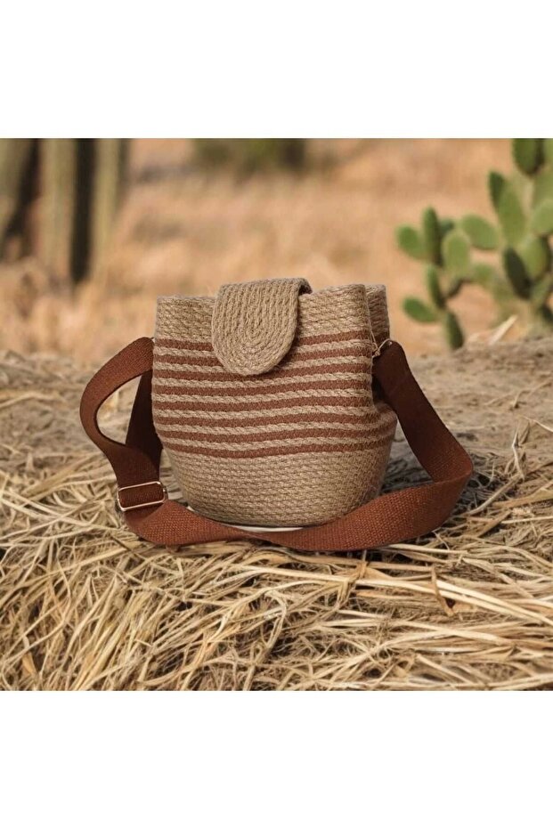 Straw Women's Bag Shoulder Bag Covered Jute Bag Midi Size Special Design Bag