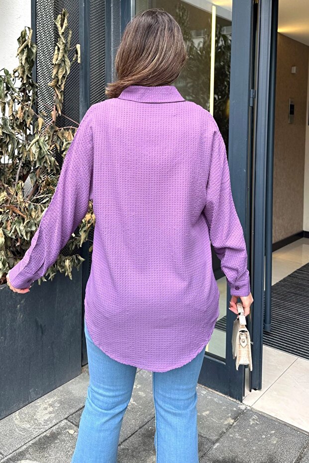 Kadın mor Basic Model, Gofre Kumaş, Salaş Gömlek - 6