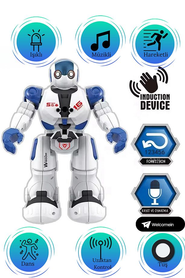 Uzaktan Kumandalı Full Fonksiyon Şarjlı Işıklı ,Sesli Dansçı İnteraktif Robot +3 - 1