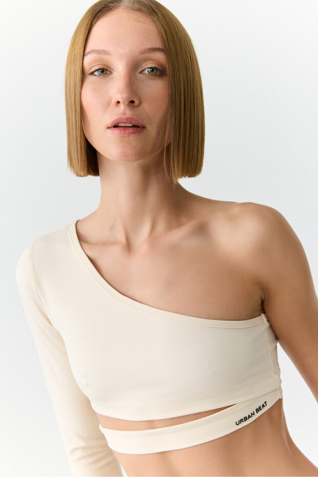 Mıya Kadın Tek Kol Açık Yaka Ekru T-shirt - 4