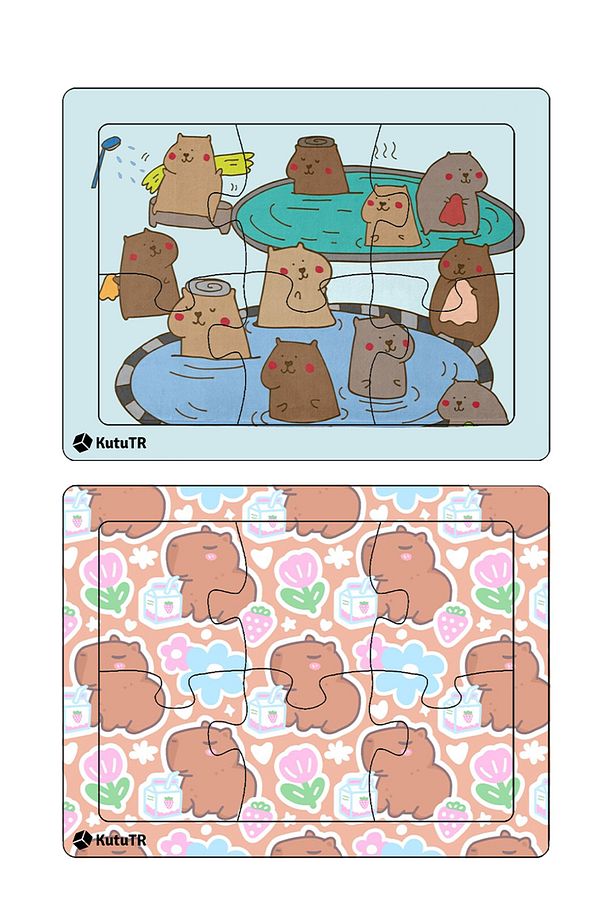 Çocuklar Için Eğitici Ve Öğretici Ahşap 6 Parça 13x17 Capybara Renkli Puzzle 6'lı Set-607 - 4