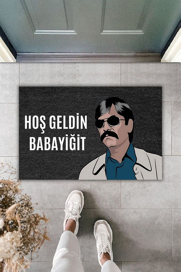Modern Dijital Baskı Paspas - Siyah - Hoş Geldin Babayiğit Karşılama - Kapı Önü Paspas - 1