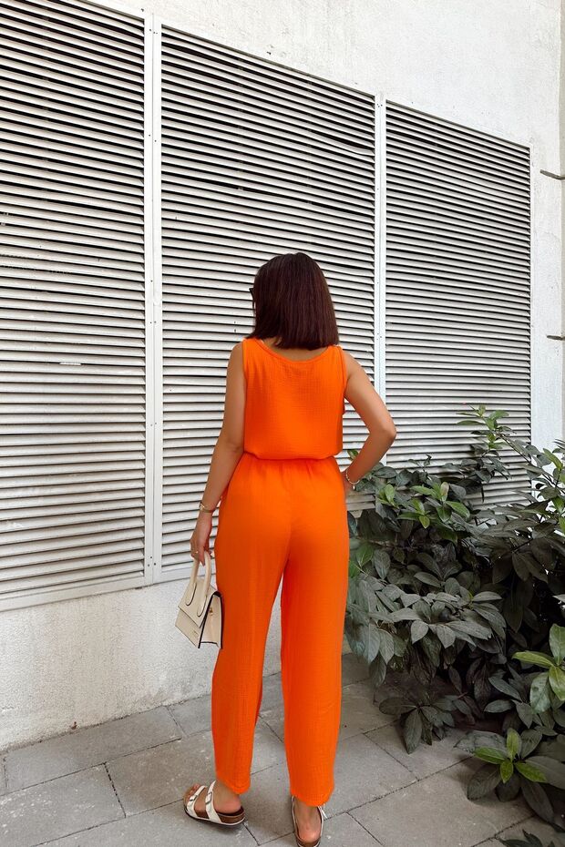 Orange Imported Muslin Fabric, Basic, Layered, Loose Strap Blouse & Undershirt - 3