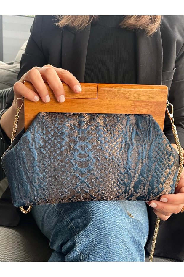 Bahram Petite - Chain, Wooden Fabric Bag, Clutch, Handbag, Shoulder Bag