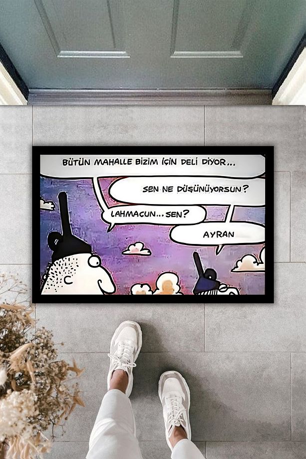 Modern Dijital Baskı Paspas - Karikatür - Mahallenin Delileri - Kapı Önü Paspas - 1