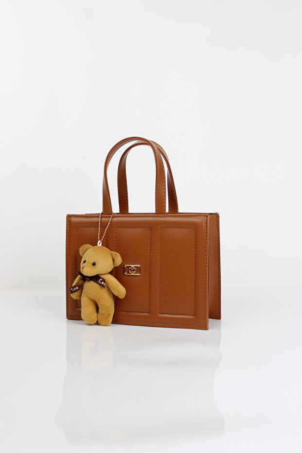 Women's Faux Leather Embroidered Detailed Hand/Shoulder Bag with Plush Charm Gift (Adjustable Strap Available)