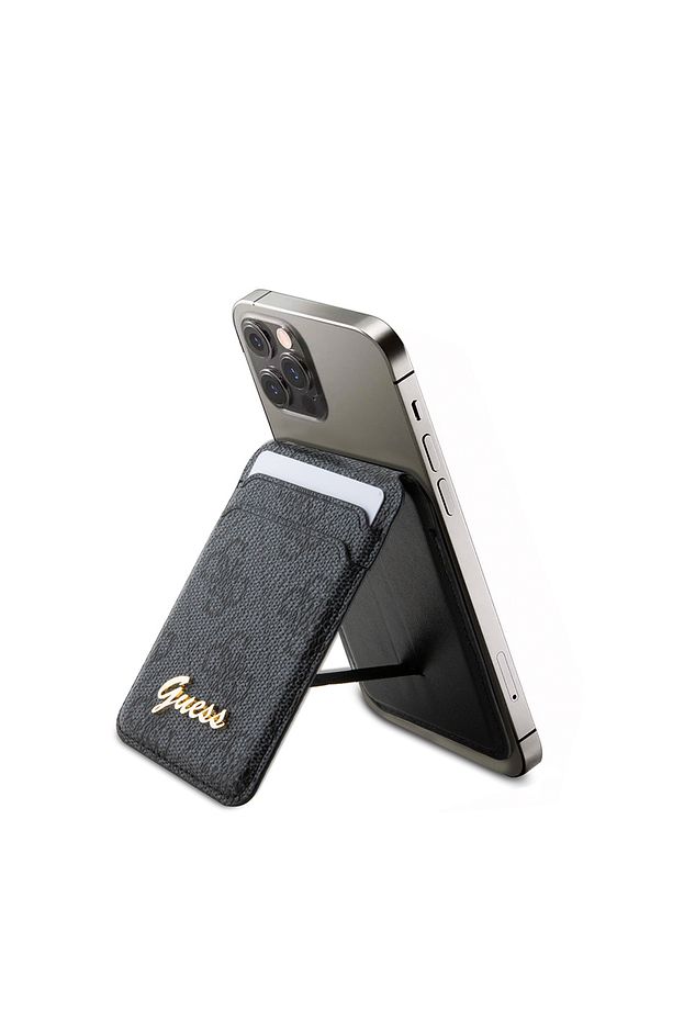 Lisanslı Magnetik Standlı Kartlık 4G Desenli Metal Script Logolu Siyah - 4