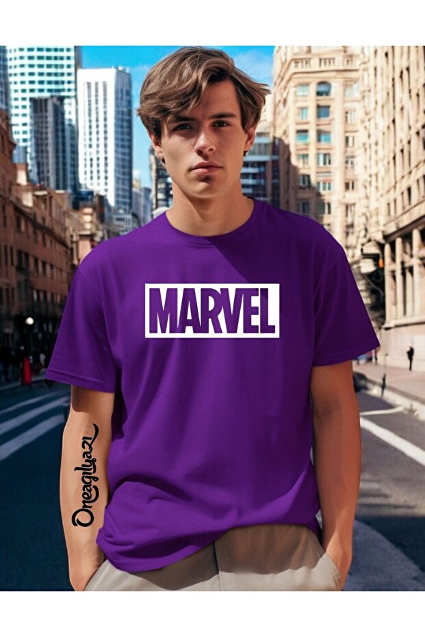 تي شيرت رجالي كبير الحجم مطبوع عليه Marvel