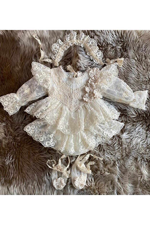 Baby Girl Cream Floral Romper Set