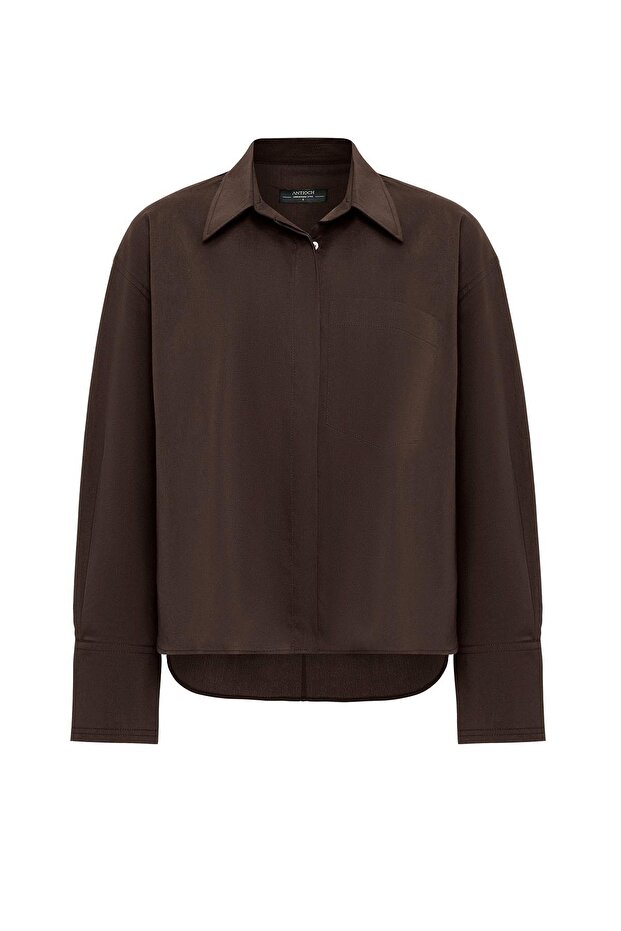 Kahve Kadın Basic Oversize Gömlek - 8
