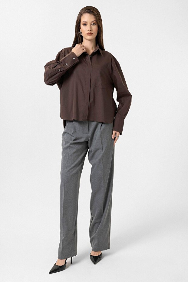 Kahve Kadın Basic Oversize Gömlek - 4