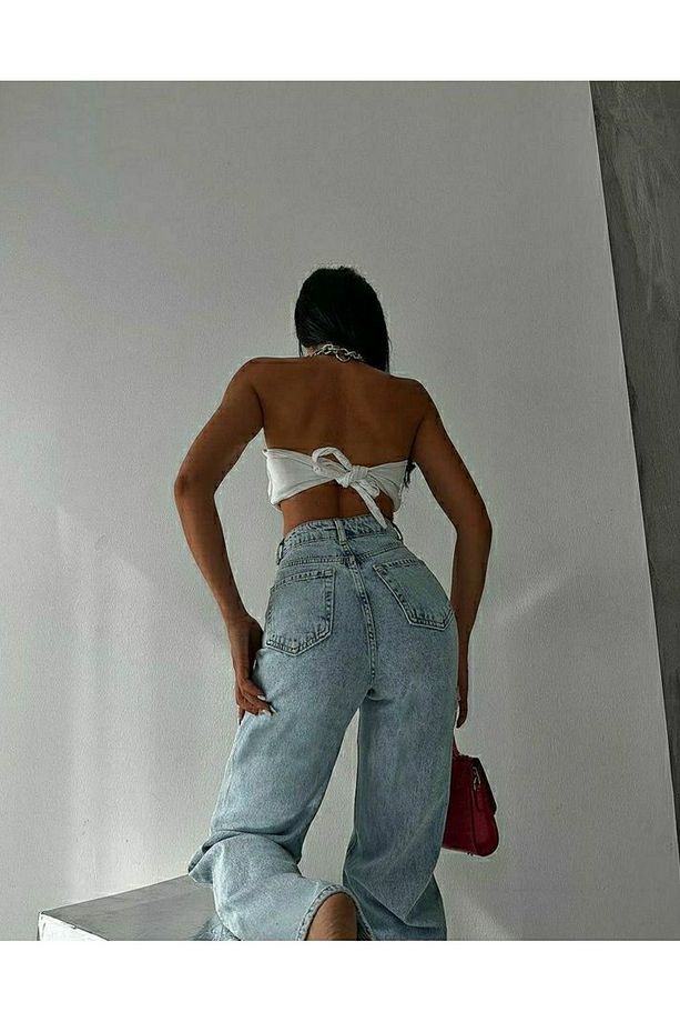 Milano Gizem Julia 90's Lara Power Likralı Kadın Açık Mavi Kar Yıkama Yüksek Bel Salaş Paça (NEW) - 3