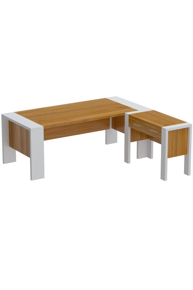 Moderno A01 L-Shaped Workstation Executive Desk with 2 Drawers for Office-Light Walnut