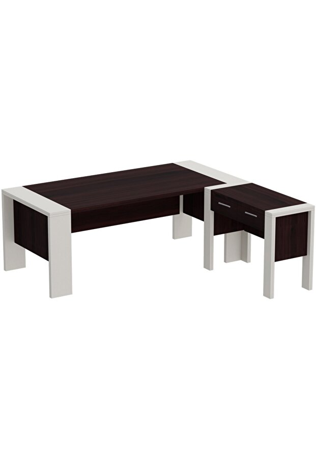 Moderno A01 L-Shaped Workstation Executive Desk with 2 Drawers for Office-Dark Walnut