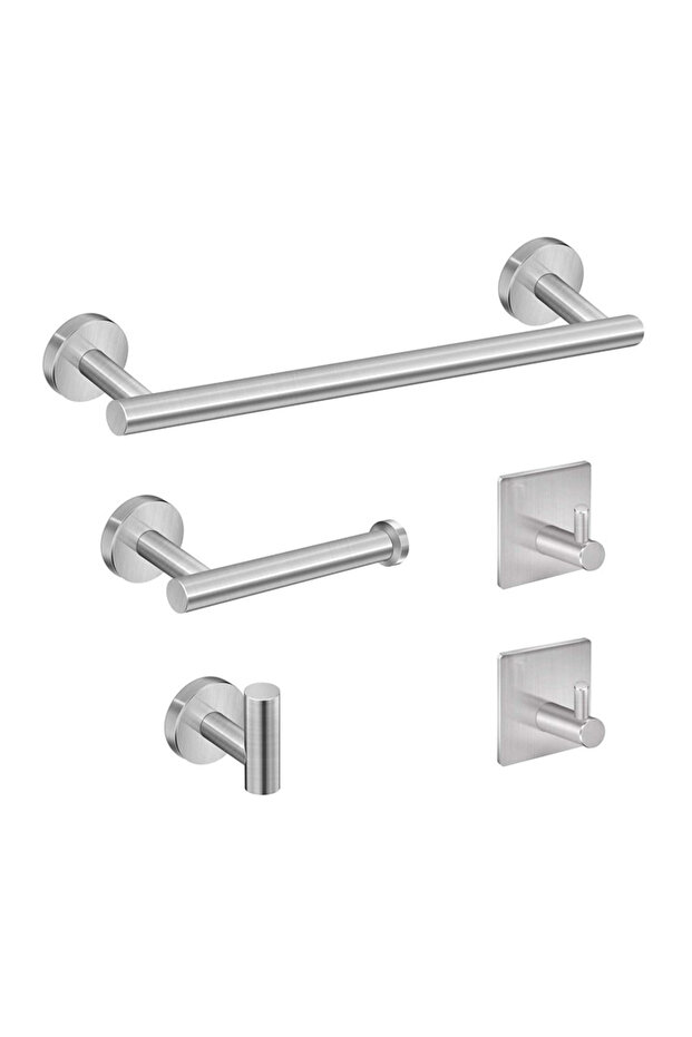5 Piece Towel Hooks Set, Silver, include Towel Rack,bathrobe Hook,suitable for Bathroom,home