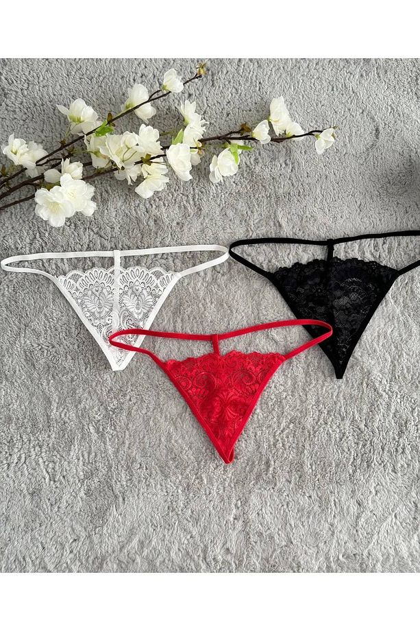 gecko ipli dantelli  G-String tanga 3 adet - 1