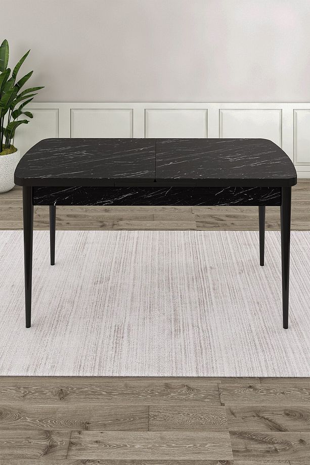 Exve Serisi 80x132 Açılabilir Siyah Mermer Desen Masa Takımı ve 6 Cappucino Sandalye - 2