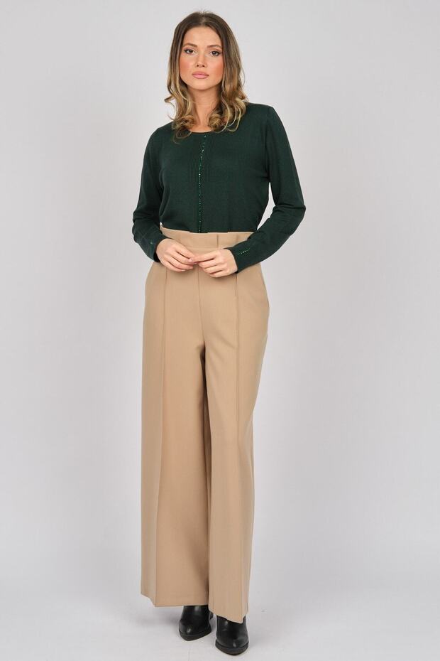 Women's Ornamental Belted Wide Leg Trousers6055107 Camel
