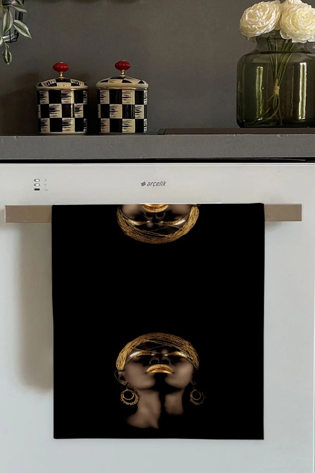 Black Arabian Girl Patterned Oven Kitchen Towel 30X50Cm