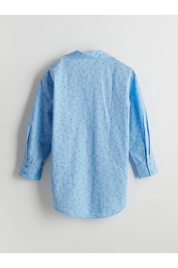Modest Çiçekli Oversize Poplin Kadın Gömlek Tunik - 2