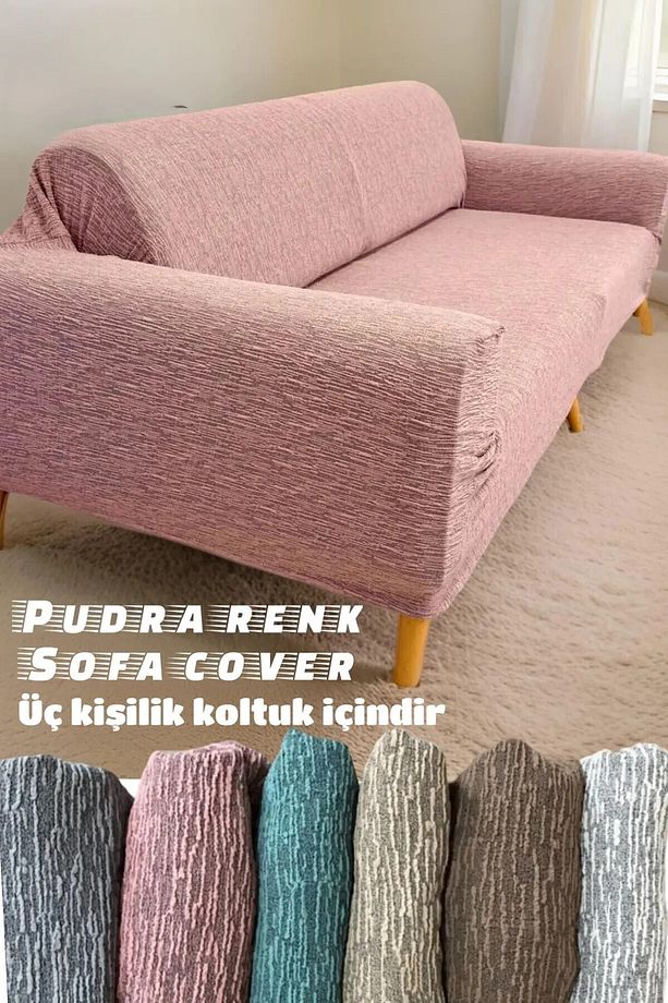 Jakarlı 3 3 Lastikli Kanepe Örtüsü | Lastikli Koltuk Örtüsü | 2'lı Koltuk Kılıfı Takımı - 2