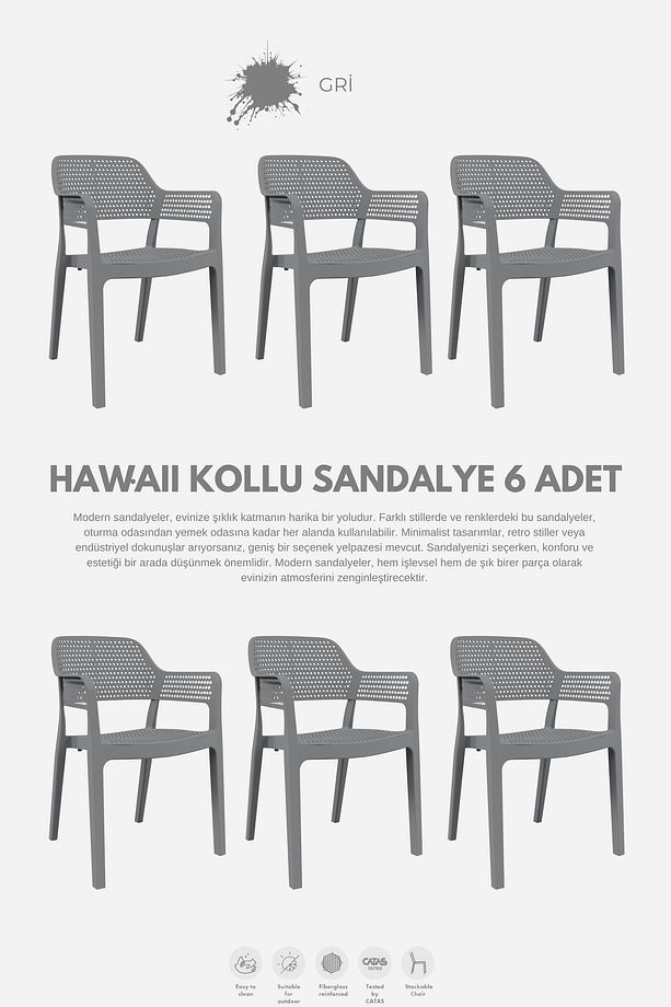 Hawaii Kollu Bahçe Sandalyesi 6ll Set - 1