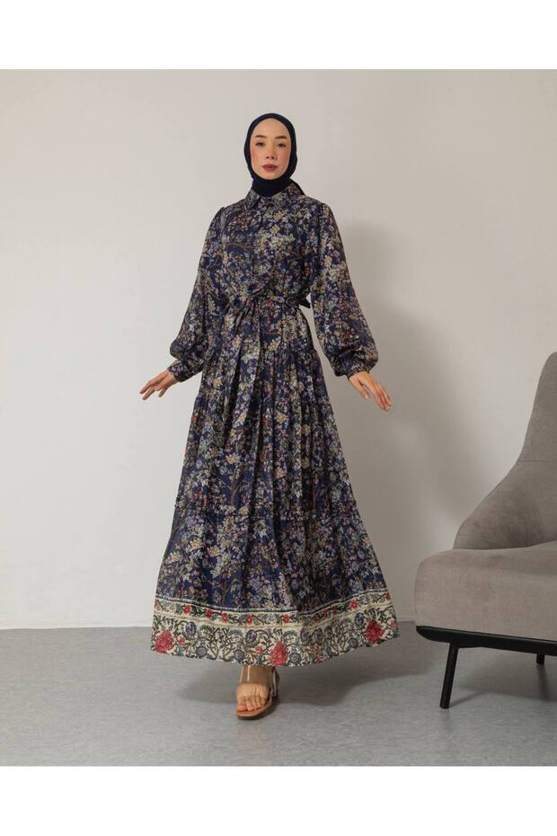 Women's Floral Printed Lined Cotton Vintage Dress