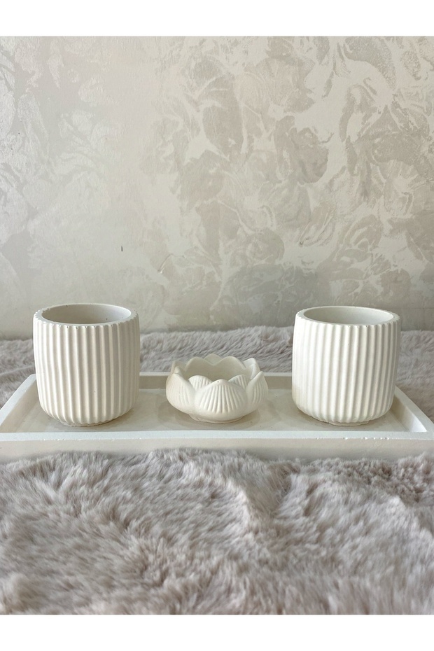 4'lü Dekoratif Biblo Vazo Mumluk Tabak Set - 5