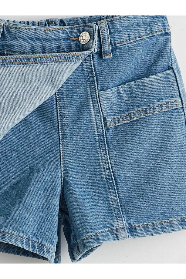 LCW Kids Mavi Beli Lastikli Kız Çocuk Jean Şort Etek - 3