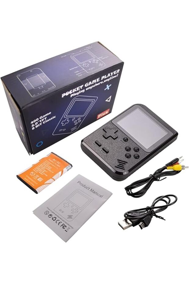 Handheld Game Console with 400 Classical Games, TV Connection Support, Portable (Black) - 5