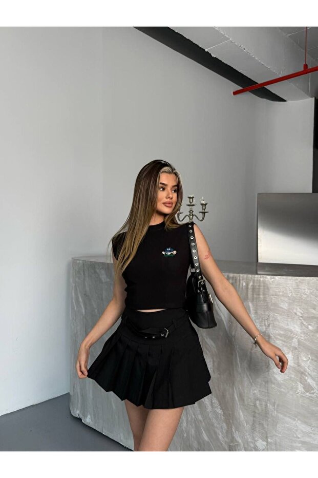 Ayıcık Nakışlı Basic Crop Bluz - 1